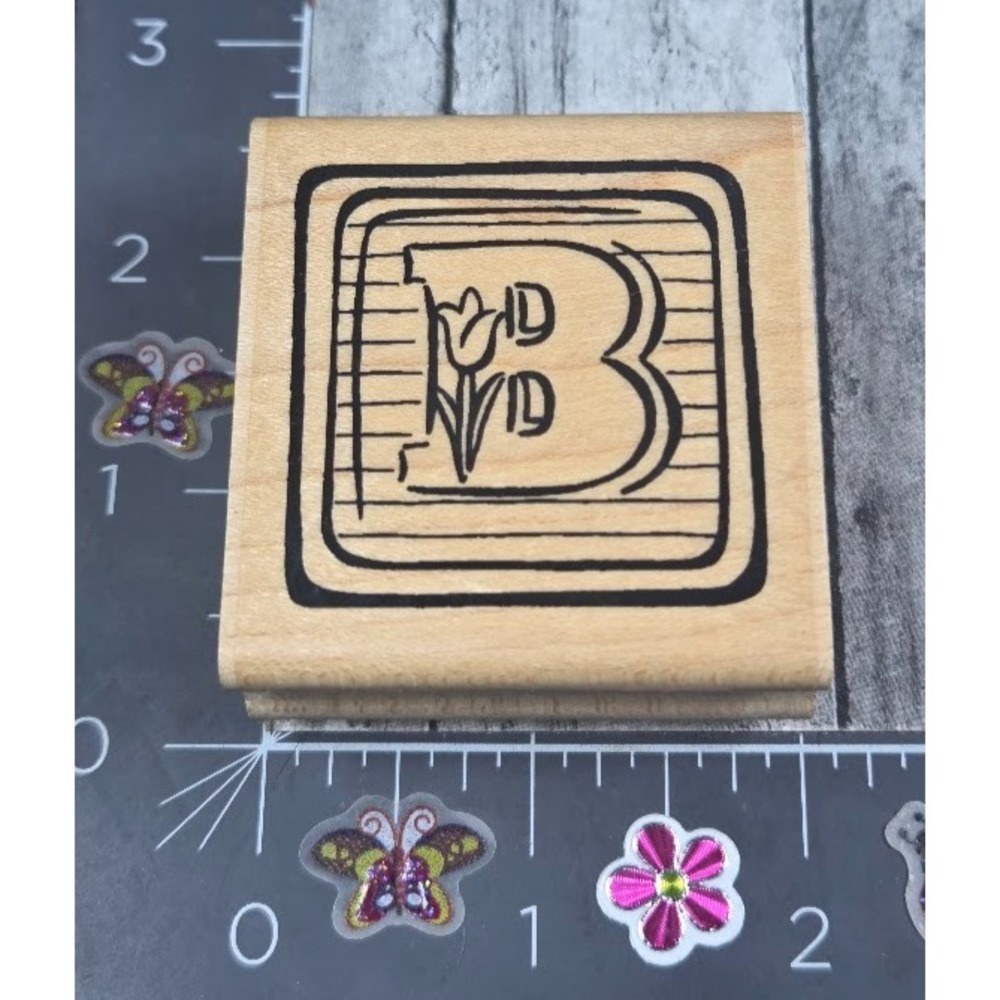 CTMH Framed B Tulip Flower Close To My Heart Rubber Stamp Wood #O82